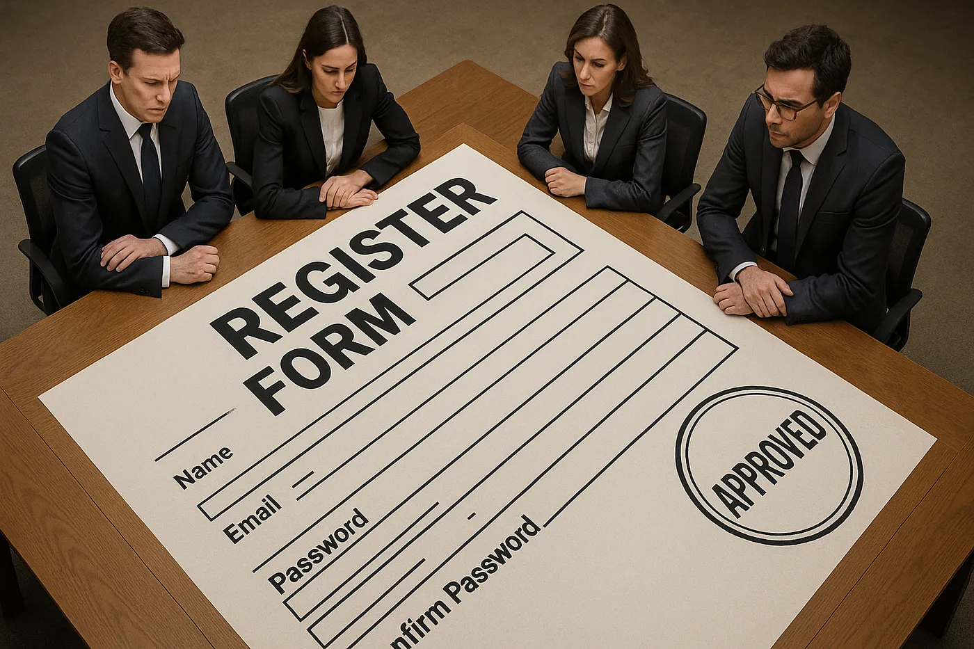 A team reviewing a large registration form